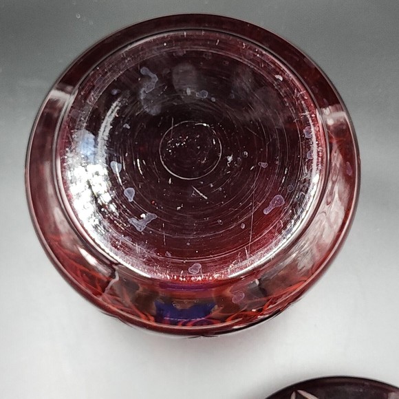 Vintage Bohemian Czech Ruby Red Cut to Clear Glass Canister Jar with Lid 9" tall - Picture 10 of 11